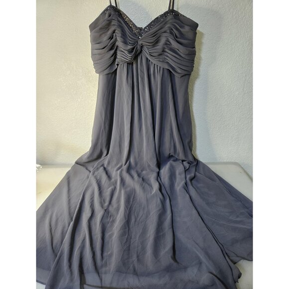 David's Bridal Dress Womens 18 Gray Beaded Empire Waist Chiffon Prom Gown Formal - Picture 1 of 9